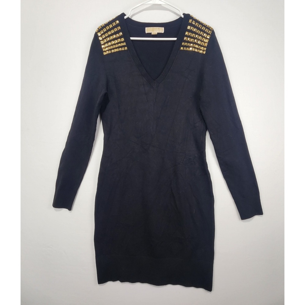 Michael Kors Women's Elegant Studded Knit Sweater Dress‎ Black Size M